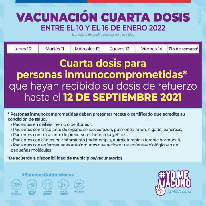 calendario vacunacion cuarta dosis